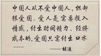 中国人从不爱中国人，但却很爱国